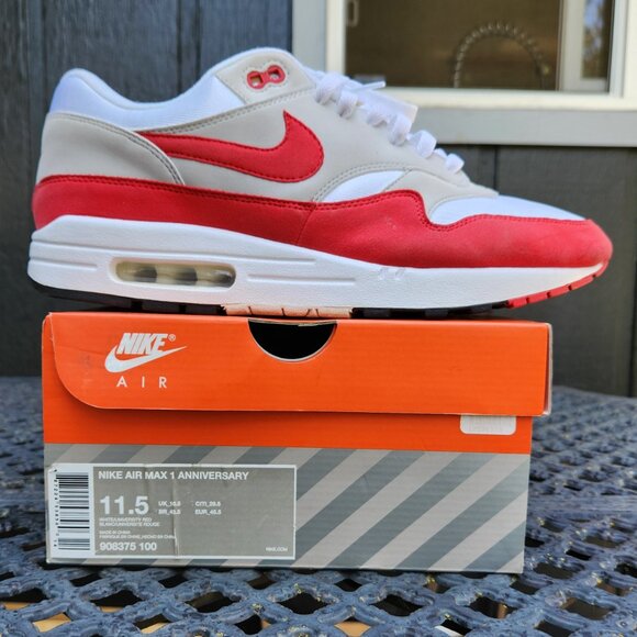 1st Release 908375-100 Nike Air Max 1 OG Anniversary 'Red' Men Size 11.5 - Picture 4 of 16